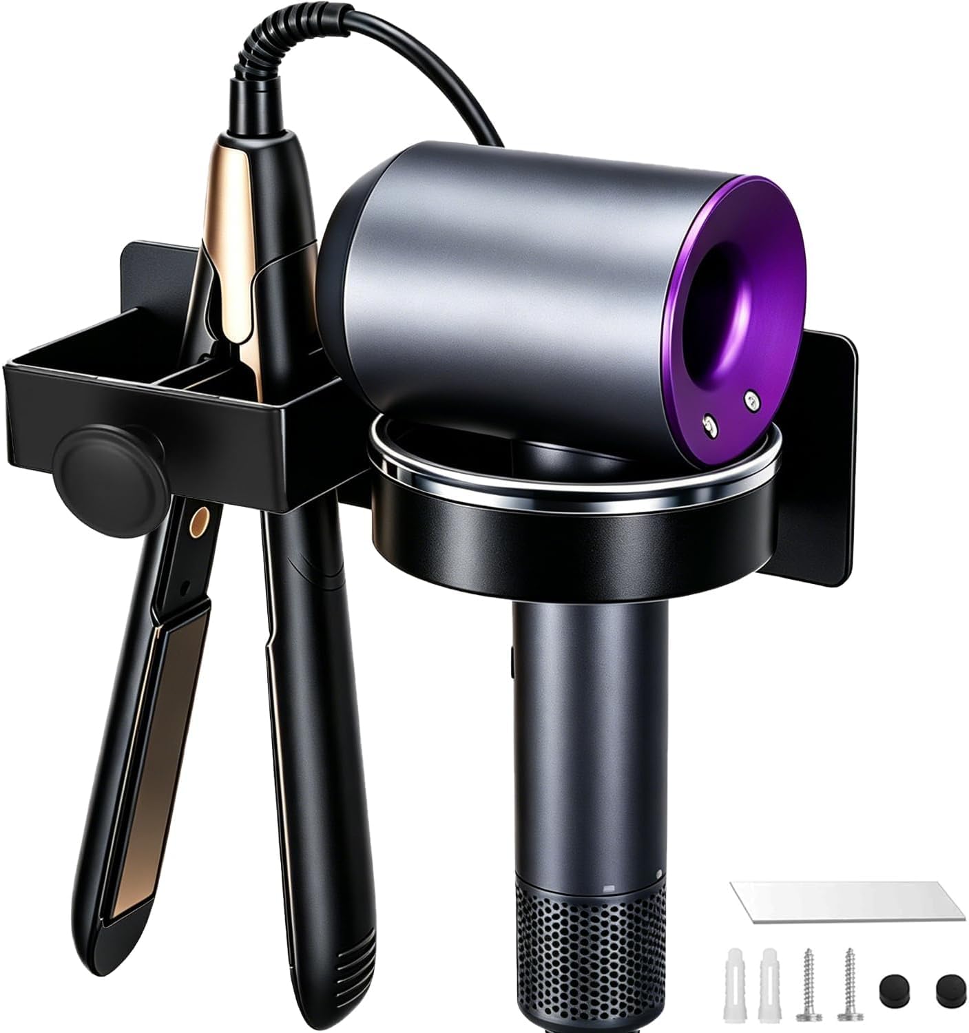 CHAMSUREUK Hair Dryer & Straightener Holder, Hairdryer Holder Wall Mounted