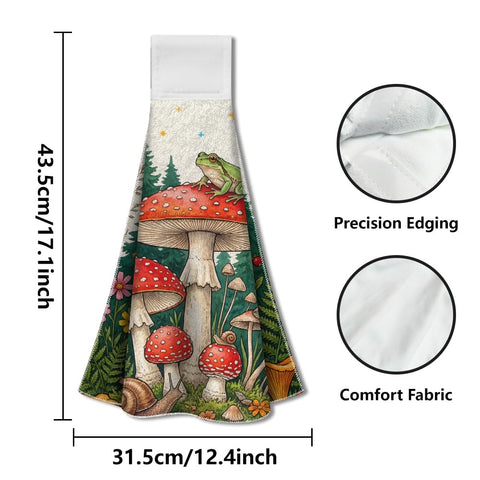 WADORN 2 Pack Forest Mushroom Kitchen Hanging Towels with Loop, Rustic Mushroom Hand Tie Towel Microfiber Soft Absorbent Dish Tea Washcloth for Home