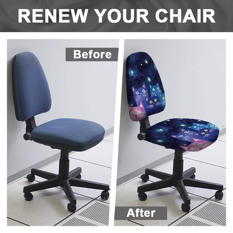 Hobbspring Polyester Office Chair Cover Set 2pcs Galaxy Cat Print Chair Covers Cat with Star Stretchable Chair Covers for Universal Desk Rotating
