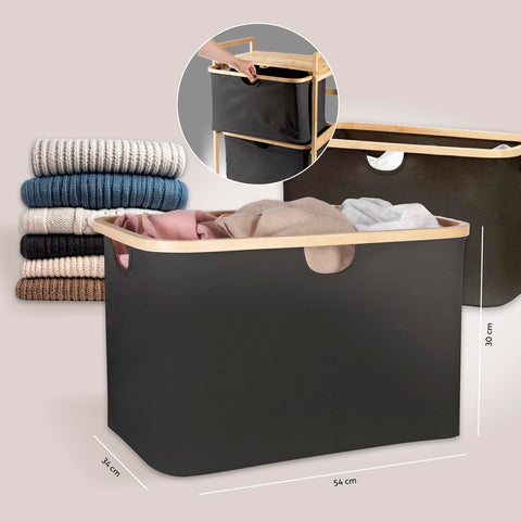 HENNEZ Bathroom Shelf, 2 Compartments, Bamboo Shelf with Shelf and 2 Baskets, Bathroom Shelf with Drawer Boxes, Standing Shelf