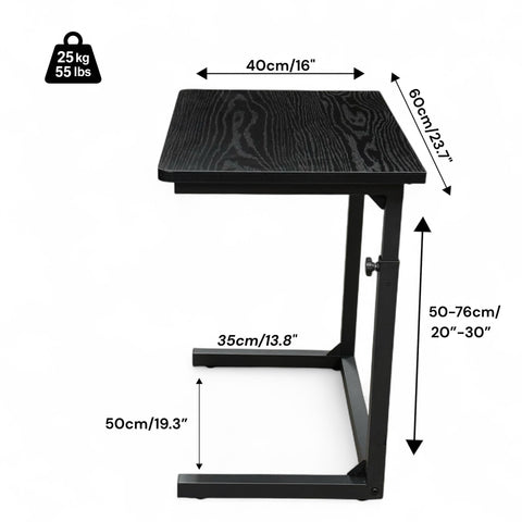 Tinymod C-Shaped Sofa Side Table for Couch & Bed, Height Adjustable Laptop Table, Black