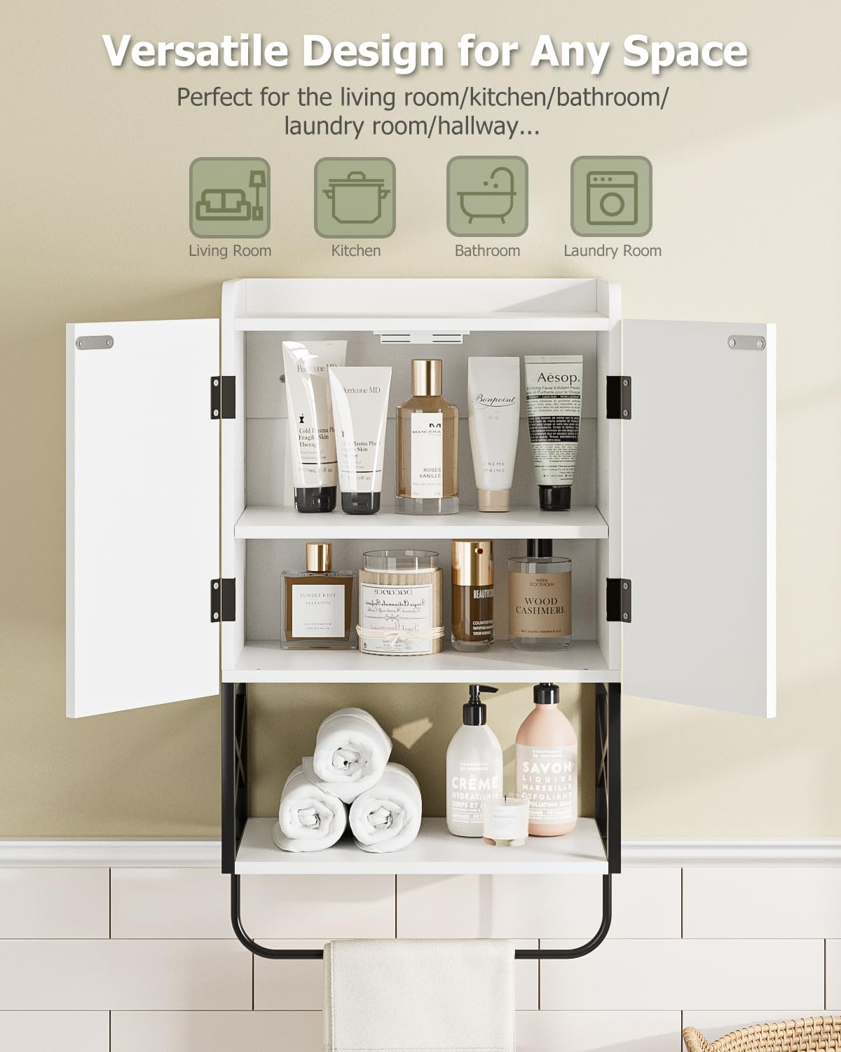Apetaccat® Bathroom Cabinet Wall Mounted, Wooden Medicine Cupboard with Adjustable Shelves, Space-Saving Wall Storage Unit for Bathroom