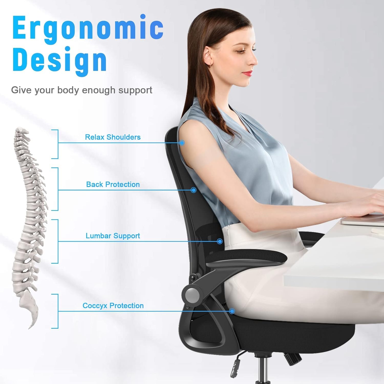naspaluro Office Chair Ergonomic Desk with 90° Flip-up Armrest Lumbar Support, Height Adjustable Chair