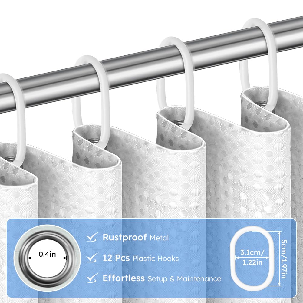 APXEL White Waffle Shower Curtain, Mould Proof Waterproof Shower Curtains