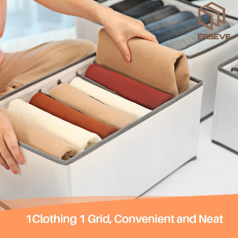 4 Pack 7-Grid Wardrobe Storage Organiser Boxes with Dividers for Clothes