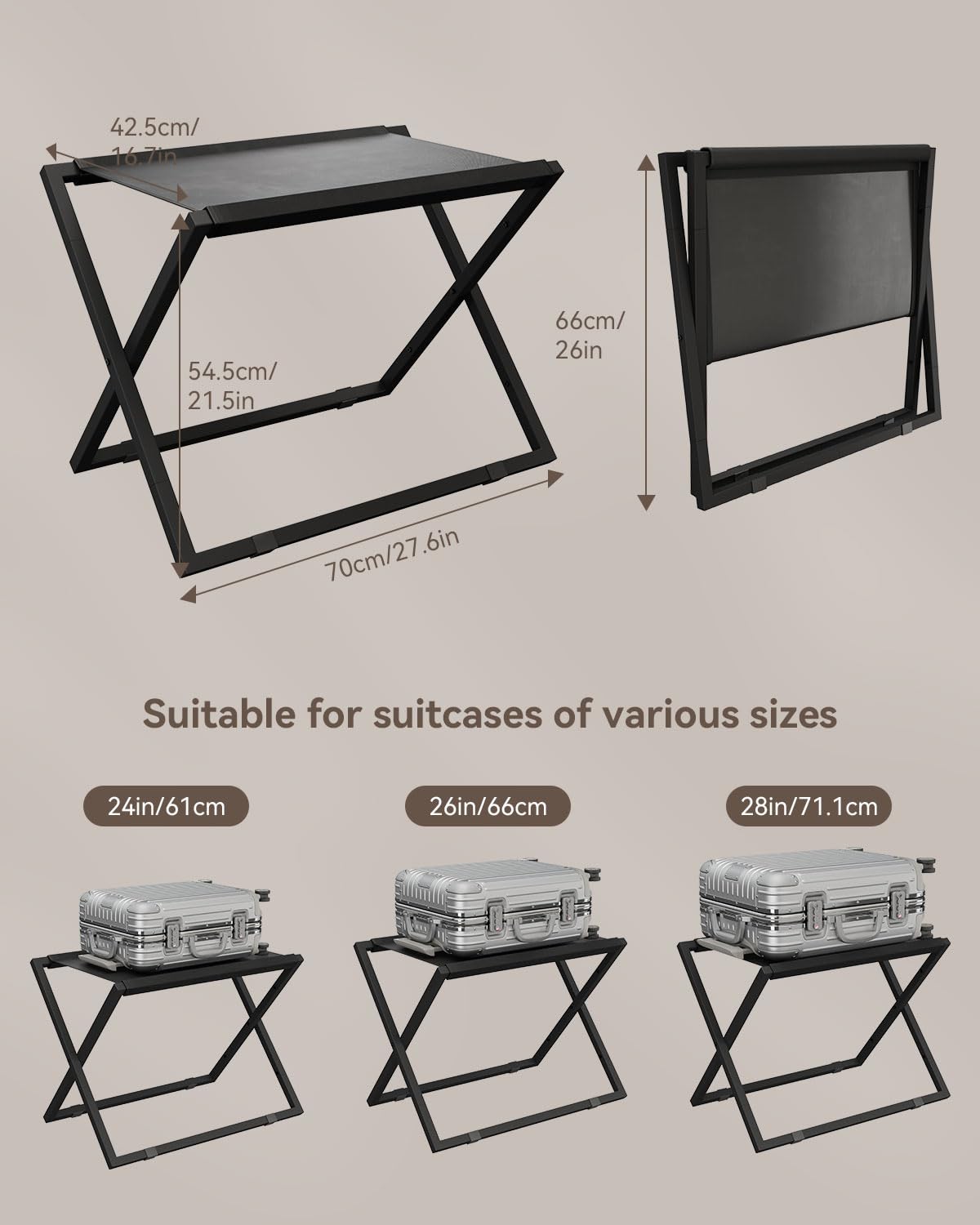 IBUYKE Luggage Rack for All Suitcase Sizes,Foldable Suitcase Stand,Metal Luggage Holder,Easy to Assemble for Bedroom Living Room Hotel,Black TLR001B-2