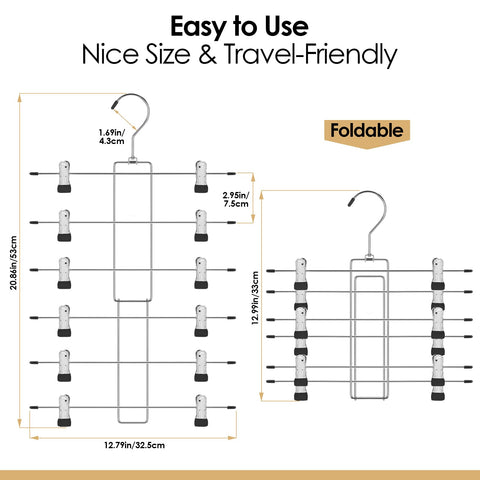 Trouser Hangers Space Saving - 2 Pack Skirt Hangers with Adjustable Non-Slip Clips