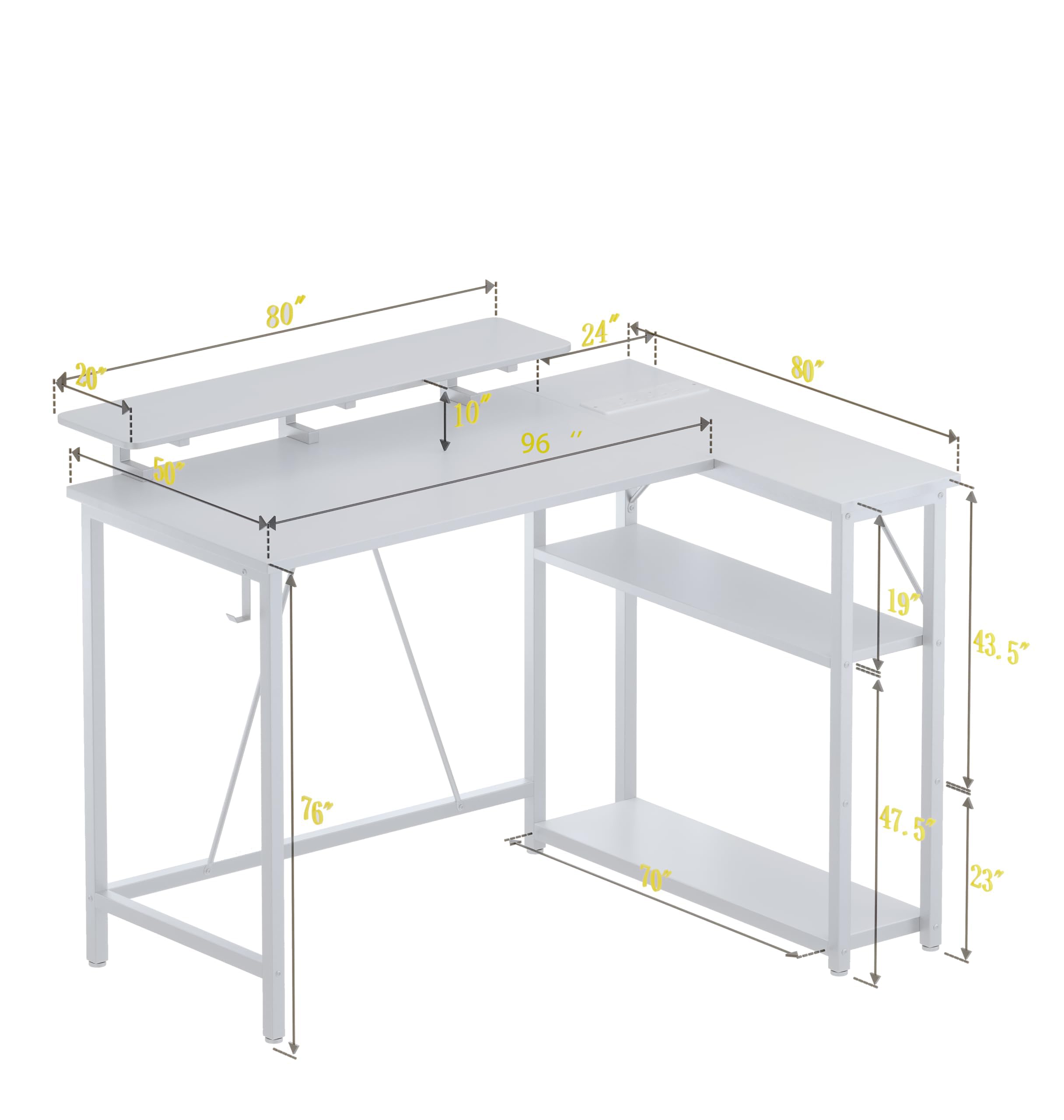 Xyphren L Shaped Gaming Desk with RGB LED Lights & Power Outlets, Small Computer Desk with Adjustable Shelves