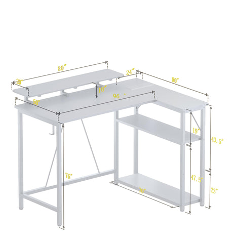 Xyphren L Shaped Gaming Desk with RGB LED Lights & Power Outlets, Small Computer Desk with Adjustable Shelves