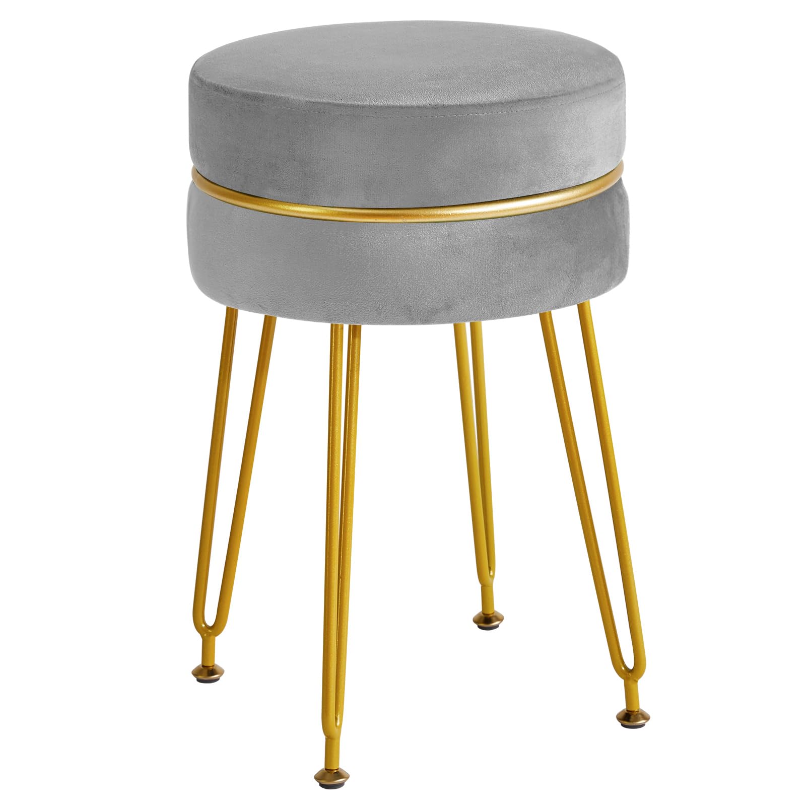IBUYKE Velvet Round Footstool Ottoman, Vanity Chair Stool, Gray L/G-40G