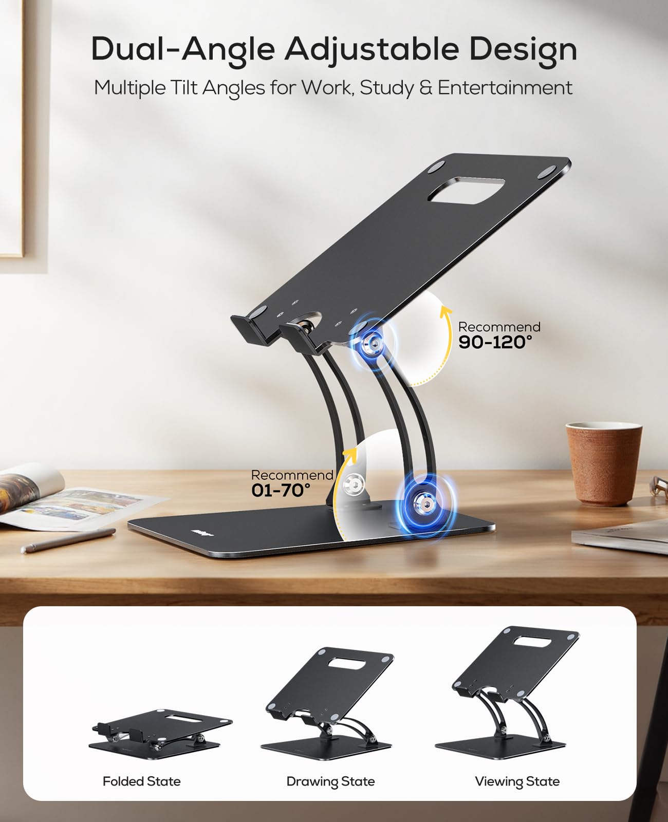 Nulaxy Adjustable Laptop Stand for Desk, Dual Foldable Design, Black