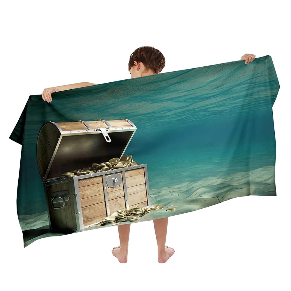 Ulticool Microfibre Children's Towel 140 x 70 cm – Treasure Chest Pirate Dinosaur