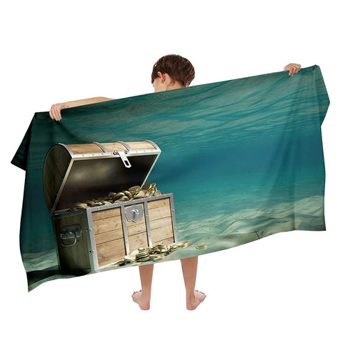 Ulticool Microfibre Children's Towel 140 x 70 cm – Treasure Chest Pirate Dinosaur