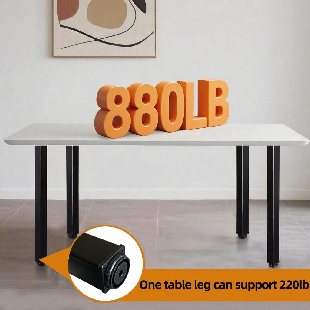 QLLY 50cm/19.7 inch Square Tall Metal Desk Legs, Office Table Furniture Leg Set, Set of 4 (50cm, Black)