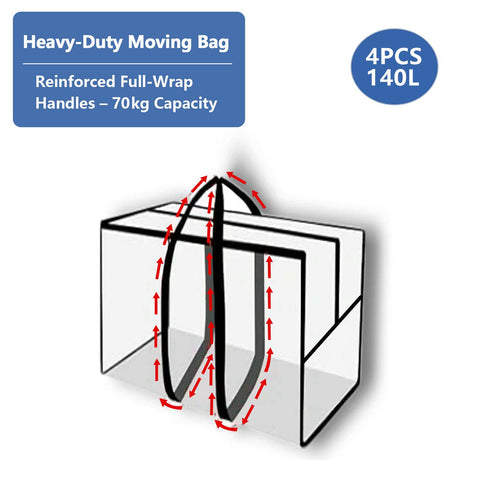 4 Pack 140L Extra Large Heavy Duty Moving Bags – Thicker Waterproof Storage Bags with Zips for Moving, Travelling, Camping, University