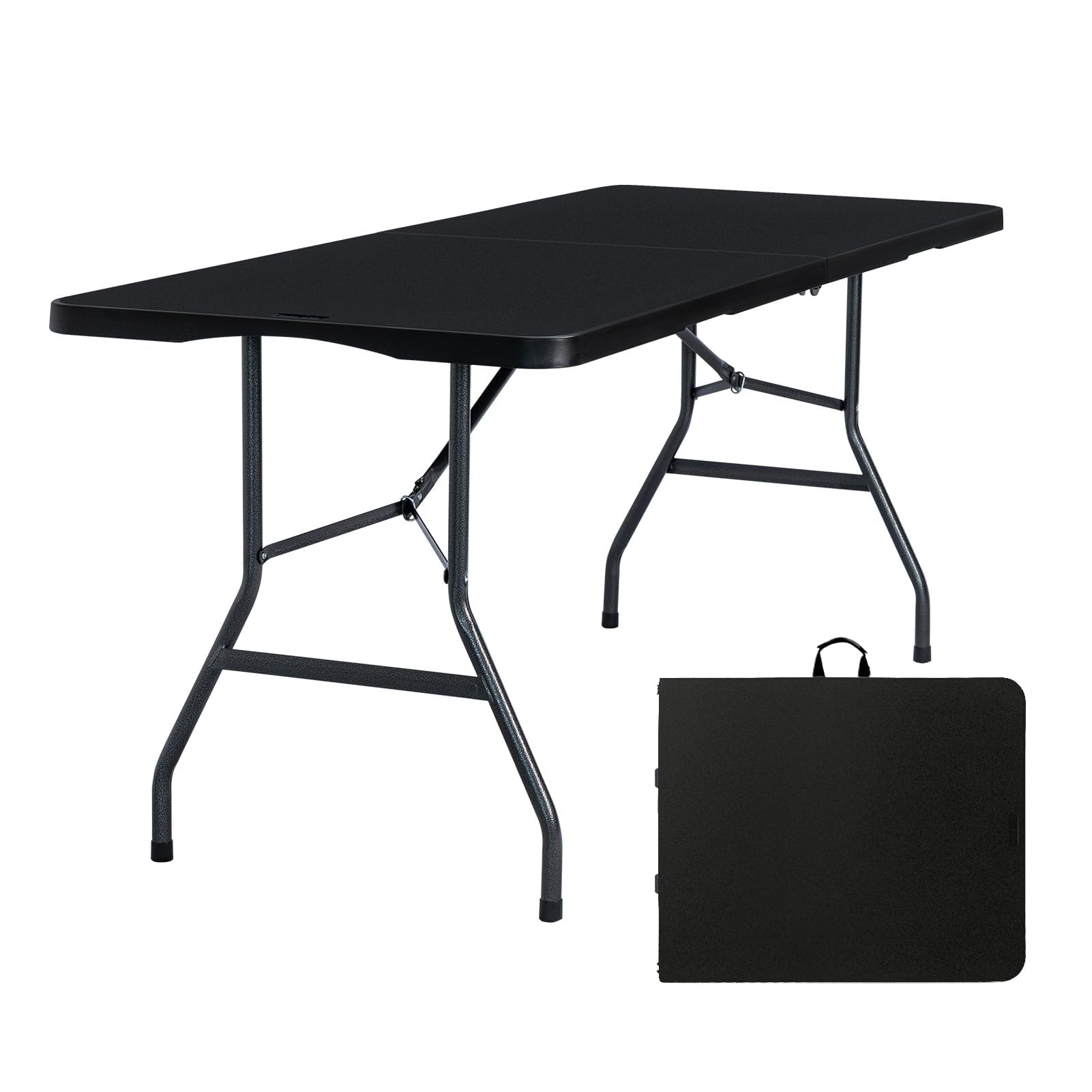 Byliable 183cm Folding Table with Carry Handle, Heavy Duty, Black