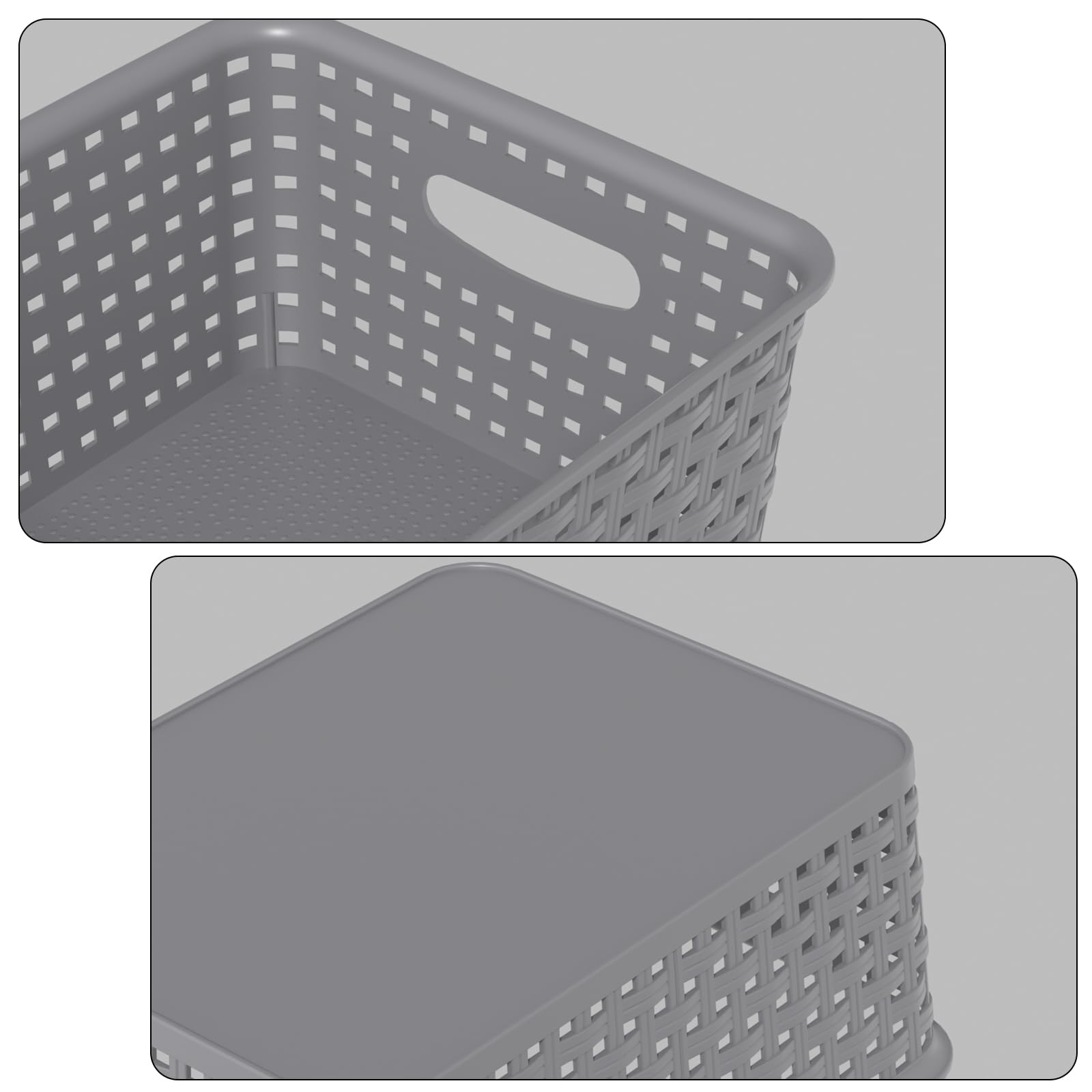 Vareone Plastic Storage Basket with handles, Stackable and Nestable Medium basket for Bathrooms, Bedroom and Kitchen, L25 x W19.5 x H10 cm (6 Pack)