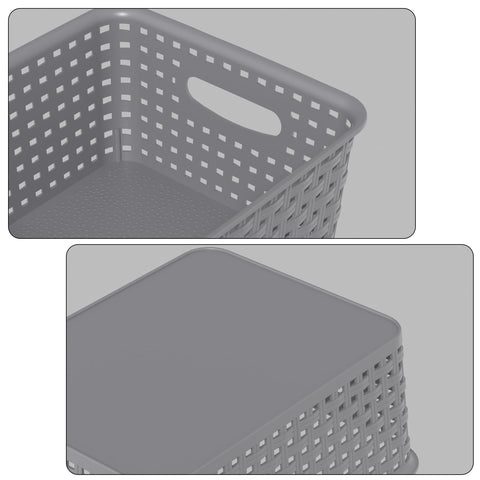 Vareone Plastic Storage Basket with handles, Stackable and Nestable Medium basket for Bathrooms, Bedroom and Kitchen, L25 x W19.5 x H10 cm (6 Pack)