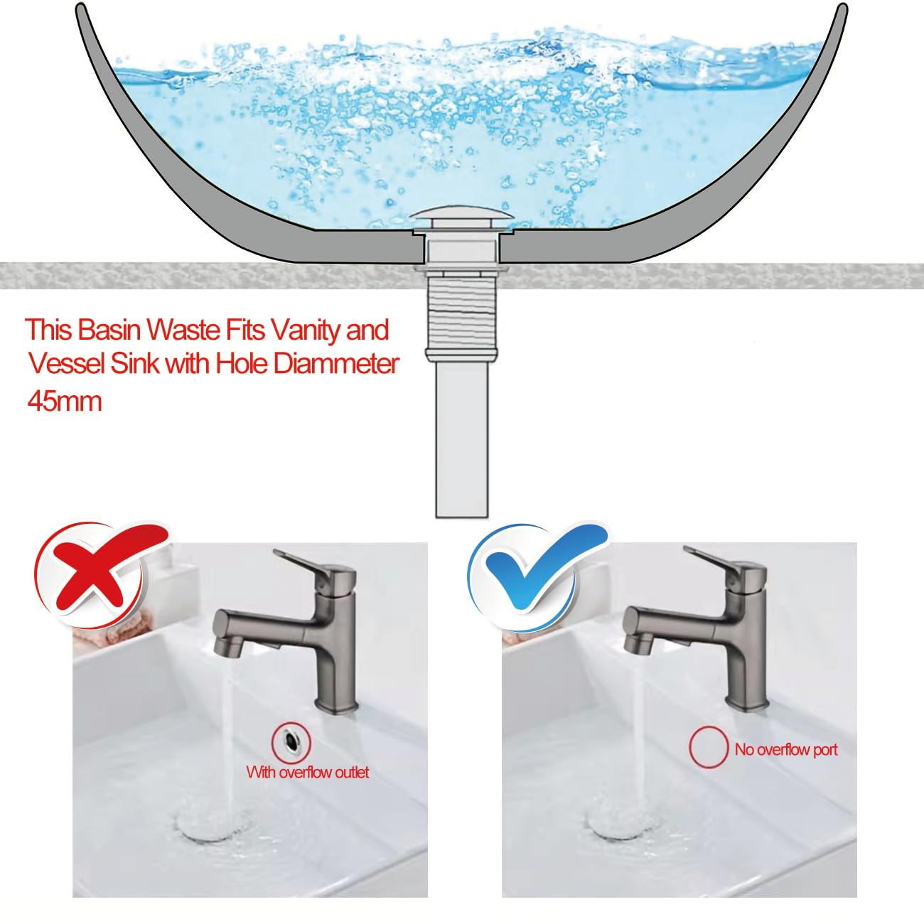Brass Pop Up Sink Plug Basin Sink Drain Stopper Non-Overflow Chrome Finish
