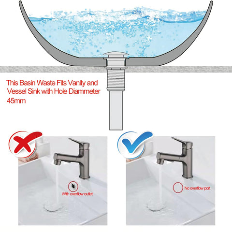 Brass Pop Up Sink Plug Basin Sink Drain Stopper Non-Overflow Chrome Finish