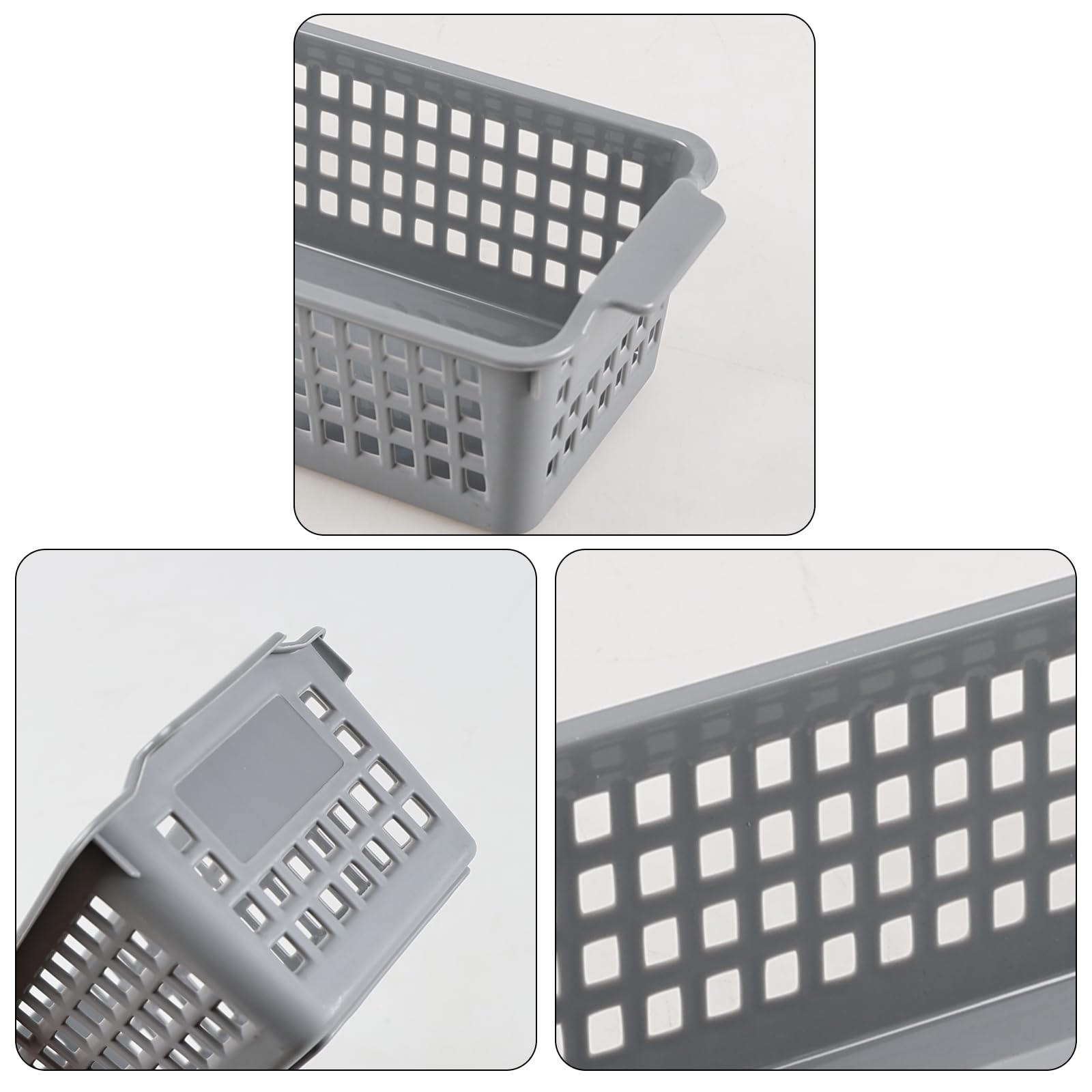 Asking 12-Pack Slim Plastic Storage Basket, Gray Small Desktop Baskets, Narrow Storage Box