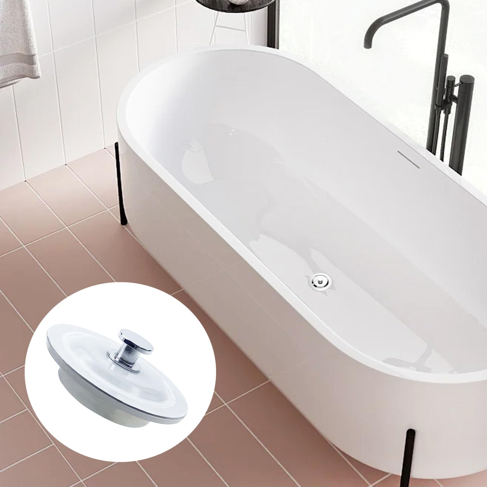 2 Packs Bath Plug Replacement, Universal Bath Plug 40-60mm Hole Drain Plug Replacement Silicone Stainless Steel Bathroom Sinks Plugs Sink Stopper