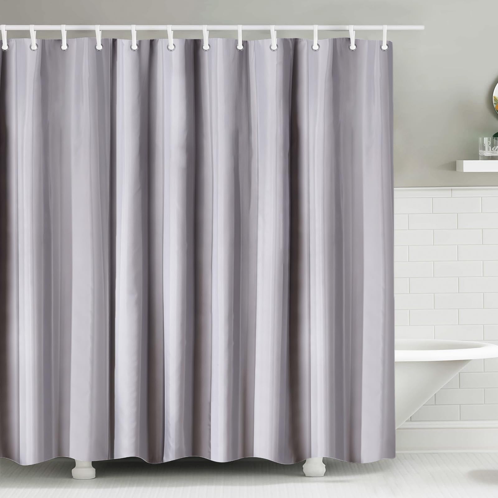 FAVORTALK Shower Curtain Mould Proof Mildew Resistant, 180x180cm Grey Bathroom Curtain Set With 12 Hooks, Weighted Hem