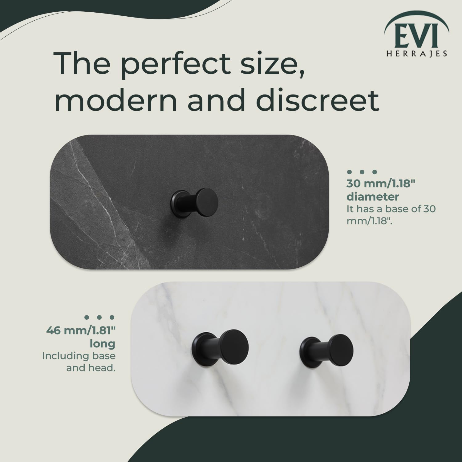 EVI Herrajes Bathroom Hanger | Stainless Steel Wall Hanger | Black Lacquered | for Hanging Clothes, Coats or Towels| Towel Rack with Invisible Screw