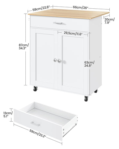 CHOEZON Kitchen Island, Farmhouse Kitchen Island Cart with One Double Cabinet and Drawer, Rolling Storage, with Drop Leaf ＆ industrial locking wheels