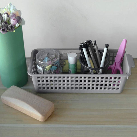 Bblina Plastic Baskets for Storage, 3-Pack Small Grey Basket