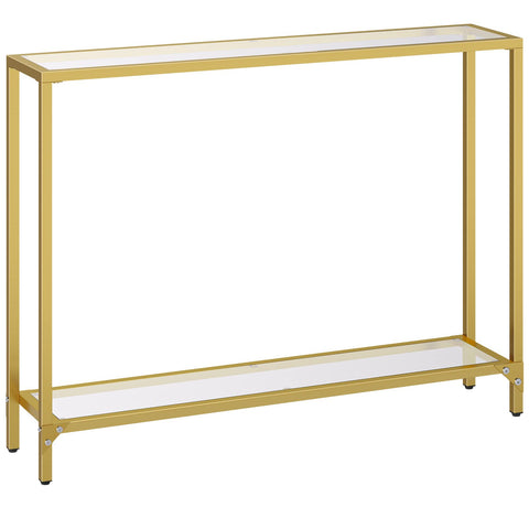 HOOBRO Console Table, 2-Tier Tempered Glass Console Table, Slim Hallway Table with 2 Shelves, 100 x 22 x 80 cm, Modern Display Table for Living Room