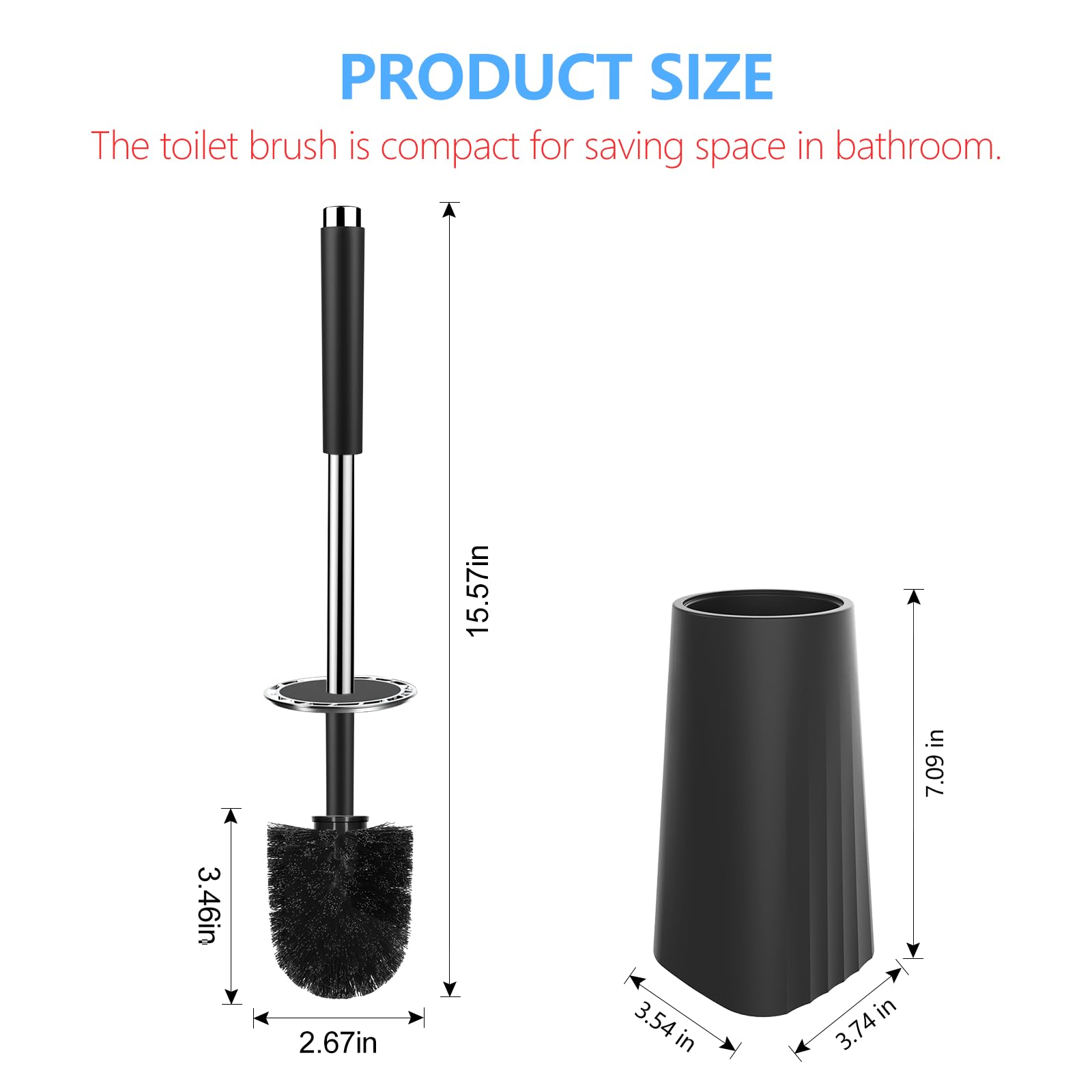 SetSail Toilet Bowl Brush and Holder for Bathroom Cleaning, Black, 1 Pack