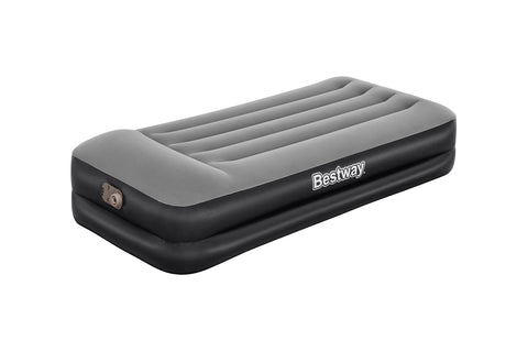 Bestway | Tritech Air Mattress, Twin Size with Built in AC Pump | Durable Inflatable Mattress with Fast Inflation and Storage Bag, Grey