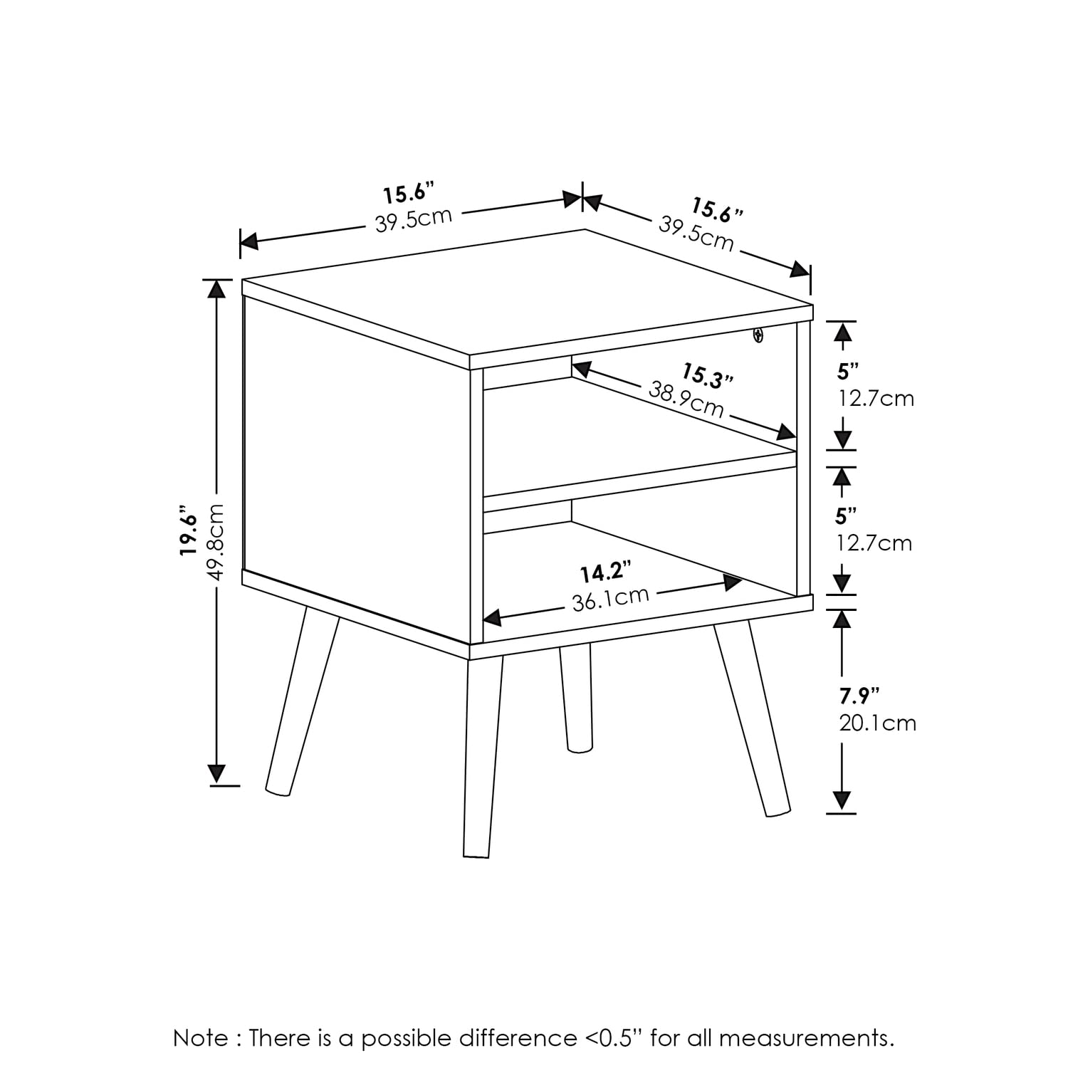 Furinno CLAUDE Night Stand, 2-Tier Modern Mid-Century Nightstand with Wooden Legs, Open Shelf Bedside Table, End Table, Side Table, for Bedroom