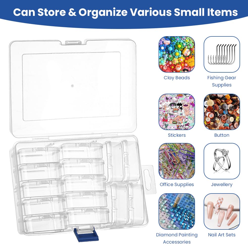 AUAUY Bead Organizer Box, 30Pcs Clear Plastic Storage Containers for Beads