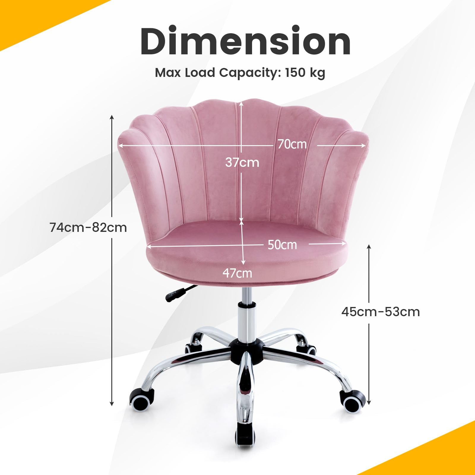 CASART Rolling Velvet Office Chair with Petal Backrest, Ergonomic 360° Swivel Upholstered Desk Chair