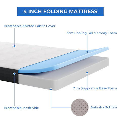 Vesgantti Folding Mattress Single 10CM Memory Foam Foldable Mattress