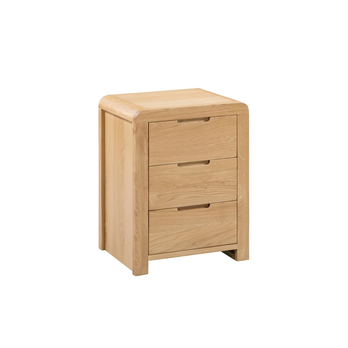 Julian Bowen Curve Bedside Table, 3 Drawer, Solid Oak - H61 x W45 x D38cm