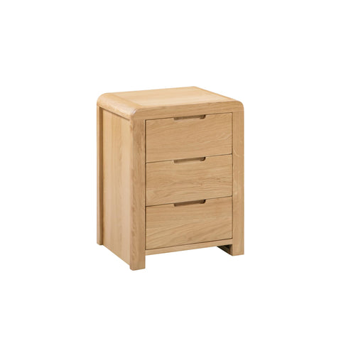 Julian Bowen Curve Bedside Table, 3 Drawer, Solid Oak - H61 x W45 x D38cm