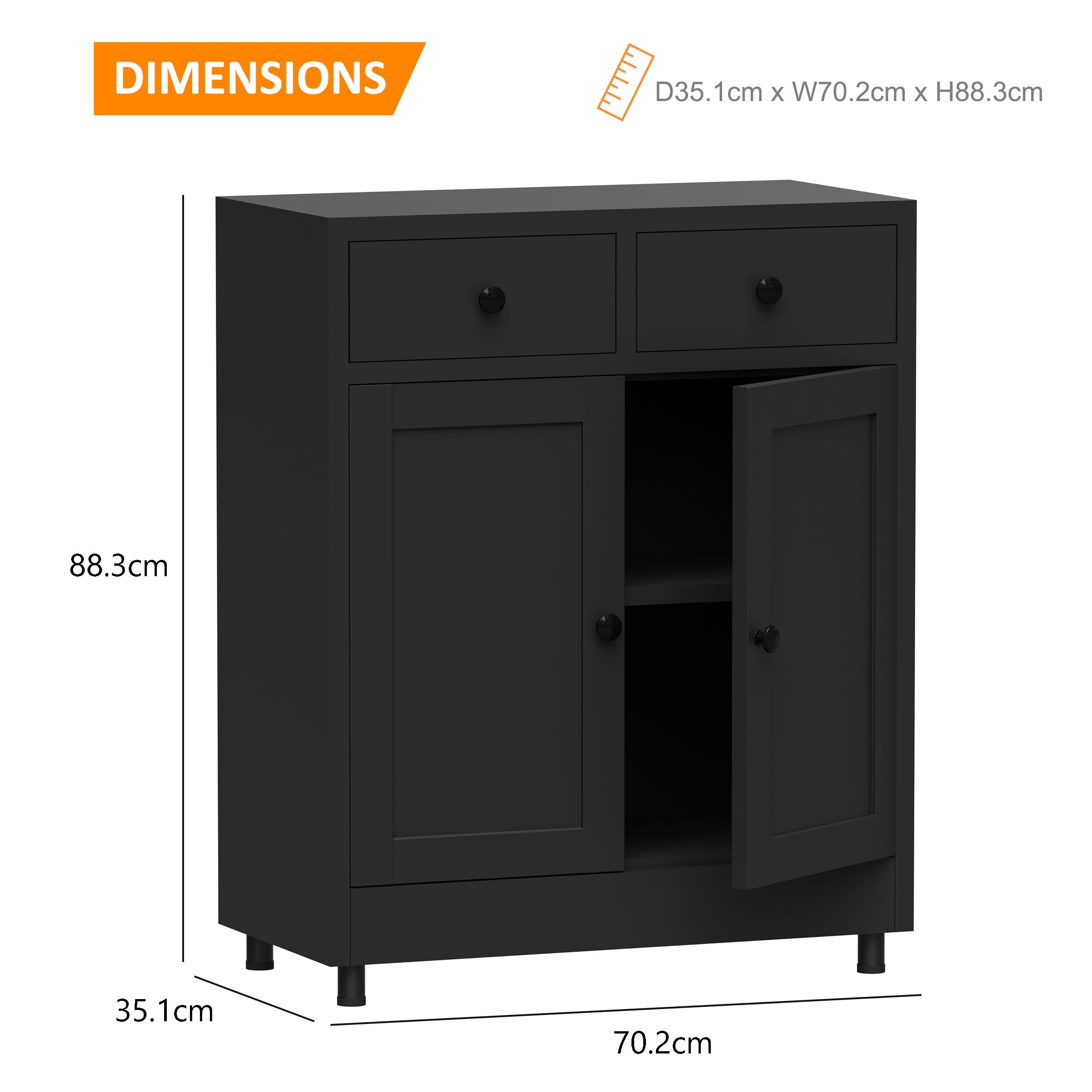 JINKUR Metal Storage Cupboard with 2 Drawers and Adjustable Shelf, Sideboard Buffet Cabinet for Home, Office, Hallway, Entryway, Living Room
