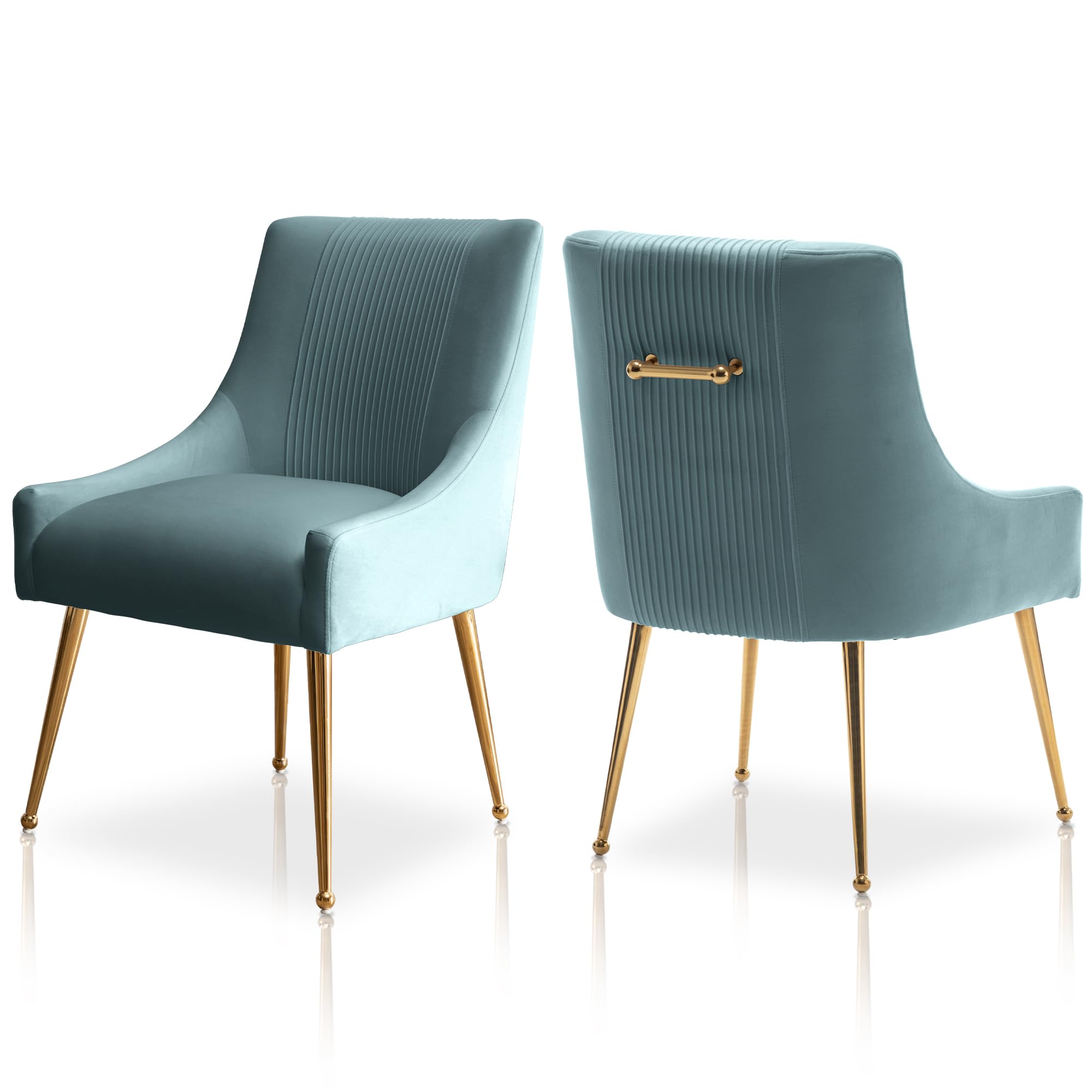 SEYNAR Modern Dining Chairs, Velvet Upholstered Dining Room Chairs with Gold Legs,Tufted Accent Chair Set of 2 for Reception Room Living Room Study