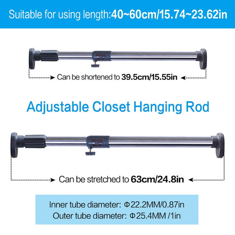 BAOYOUNI Extendable Shower Curtain Rod Straight Oval Head Window Curtain Tension Rail Bar Metal Clothes Hanger (Grey, 15.75 to 23.6 Inches)