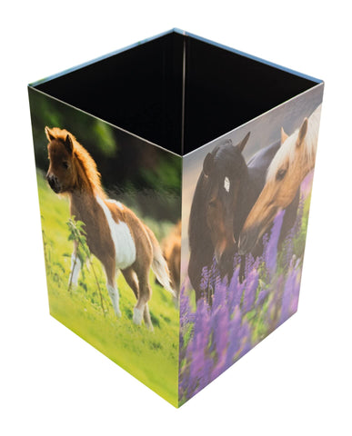 HERMA 19741 Horse Design Waste Paper Bin, 15 Litres, Foldable, Sturdy Cardboard, Slim Trash Can for Girls & Boys