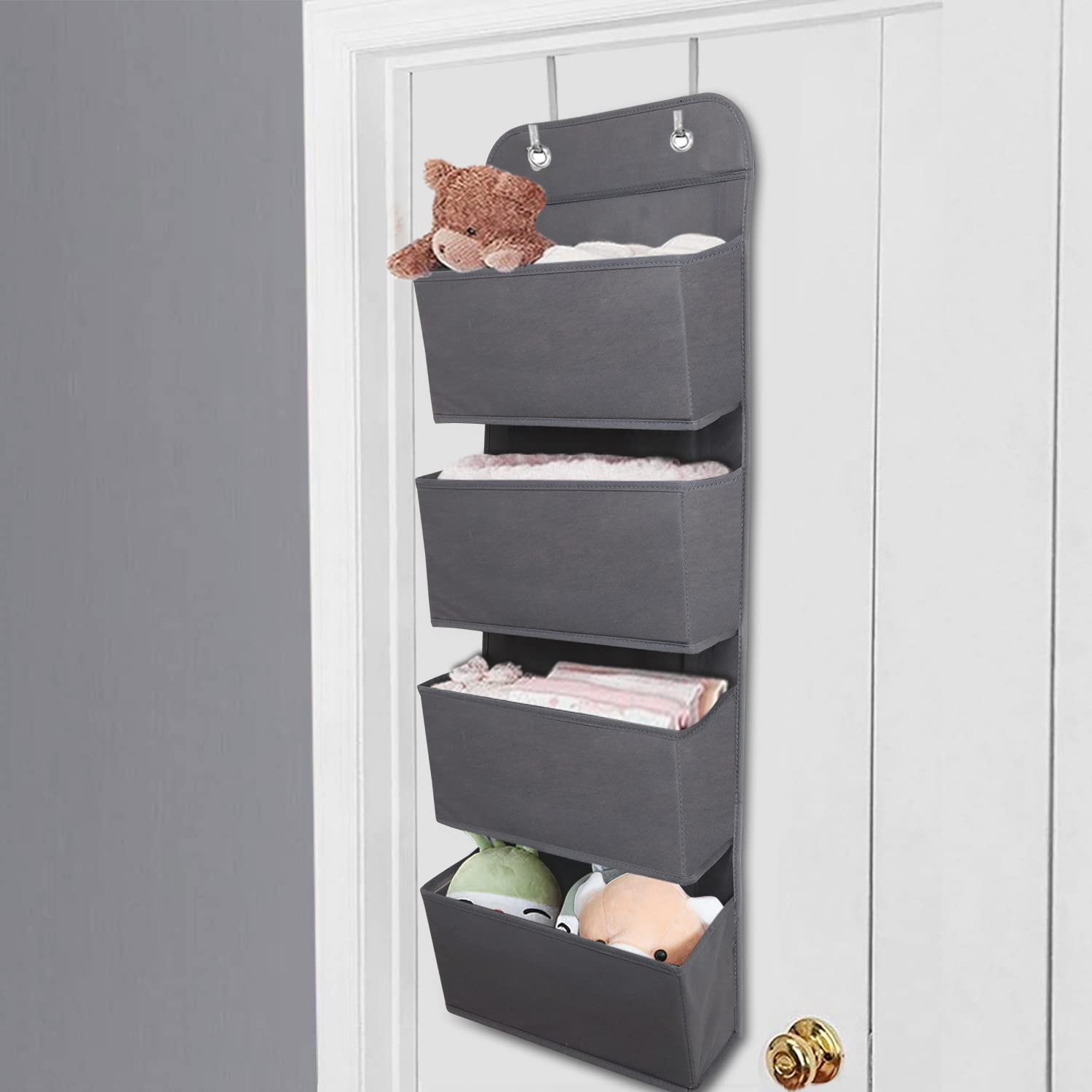 ManGotree 4 Pockets Over Door Storage Organiser Space Saving Dark Grey