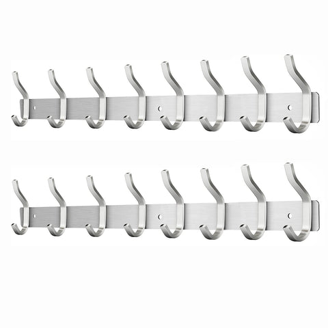 MEIJO Coat Hooks Wall Mounted, Coat Rack Wall Mounted Stainless Steel with 8 Hooks Heavy Duty Coat Hooks for Door, Bedroom, Bathroom, Kitchen