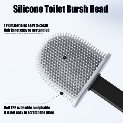 Feicuan Toilet Brush with Holder - Silicone Toilet Brush Flooring/Wall Mounted Detachable Rubber Flexible Bristles Long Plastic Handle Deep Cleaner