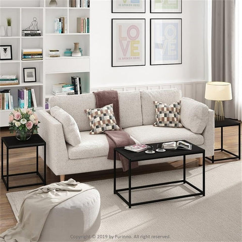 Furinno CAMNUS Coffee Table, Metal Frame Modern Coffee Table and Side Tables Set, Toolless Side Table Sets, for Living Room, Bedroom, Home Office