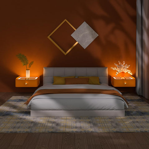 ihomemore Bedside Table with Charging Function Bedside Table Hanging Sleeping Options for Young People Orange
