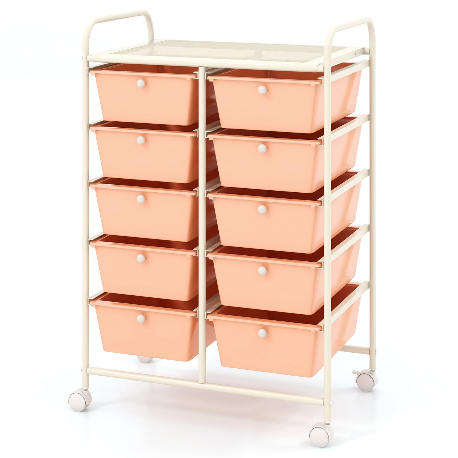 GiantexUK 10 Drawers Storage Cart, Mobile Rolling Storage Trolley with 4 Lockable Wheels & Handles