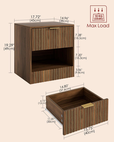 Apetaccat Bedside Table,45x38x49cm, Farmhouse Wooden Bedside Cabinet with Drawer,Kids Bedside Table Nightstand for Bedroom,Living Room,Office,Walnut